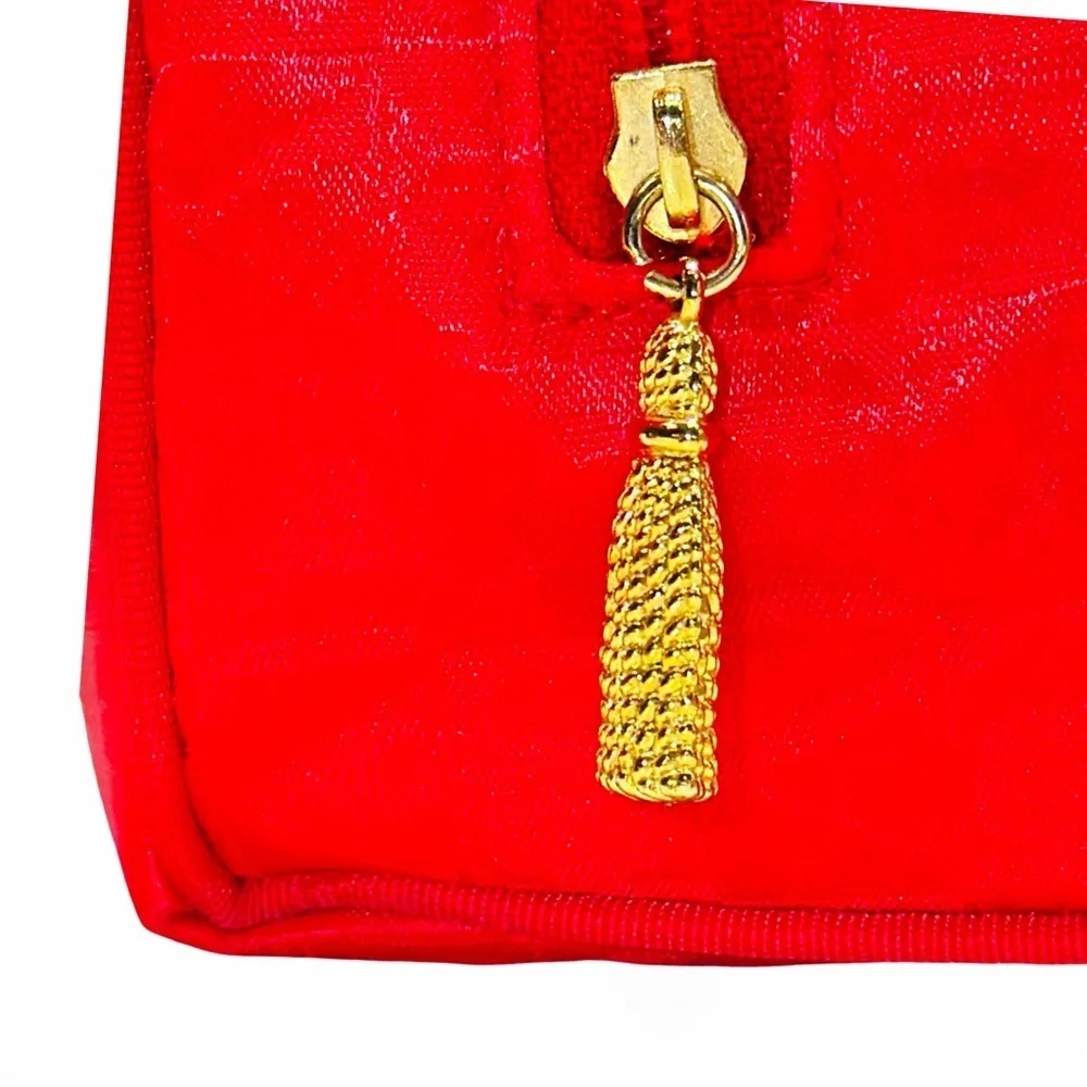 Chantecaille Red Jacquard Cosmetic Bag | Zip Makeup Travel Organizer | NWOT